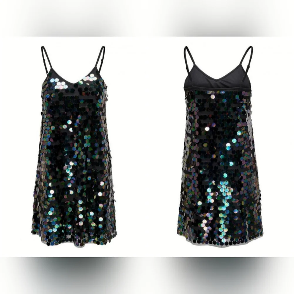NWT Onlemili S/l Sequins Black Short Party Holiday Sexy Mini Dress - Picture 3 of 16